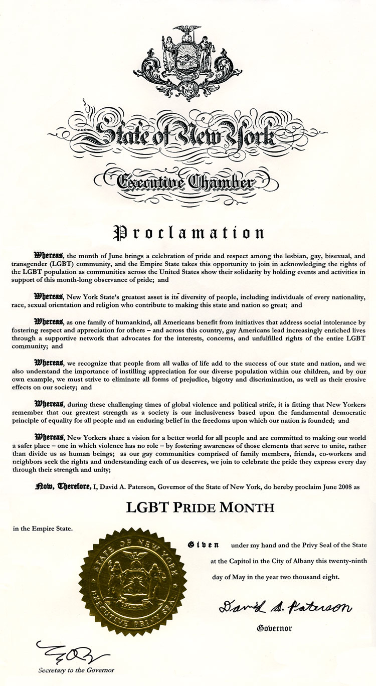 David Paterson Proclamation